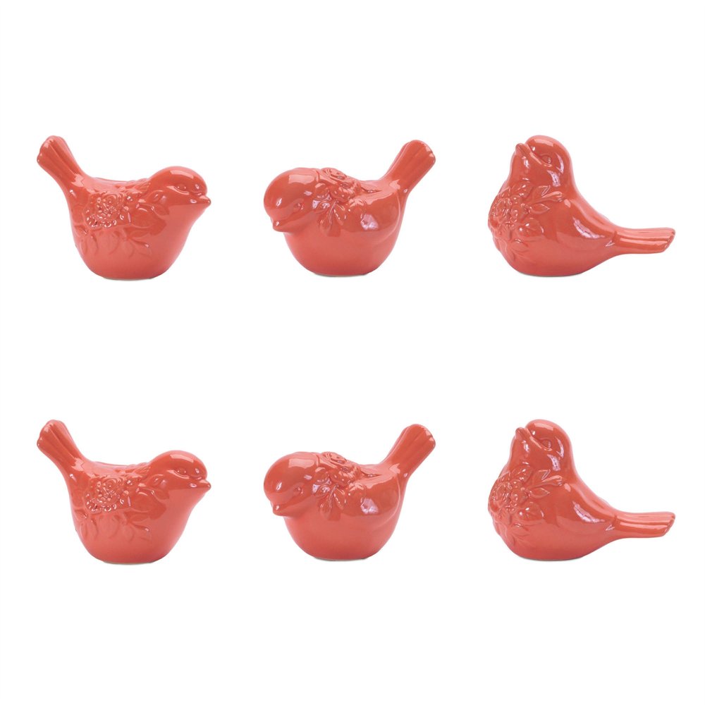 Set of Six Pink Ceramic Bird Figurine HomeRoots