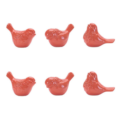 Set of Six Pink Ceramic Bird Figurine HomeRoots