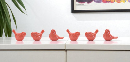Set of Six Pink Ceramic Bird Figurine HomeRoots