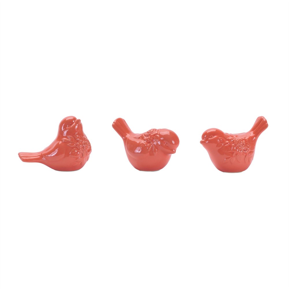 Set of Six Pink Ceramic Bird Figurine HomeRoots