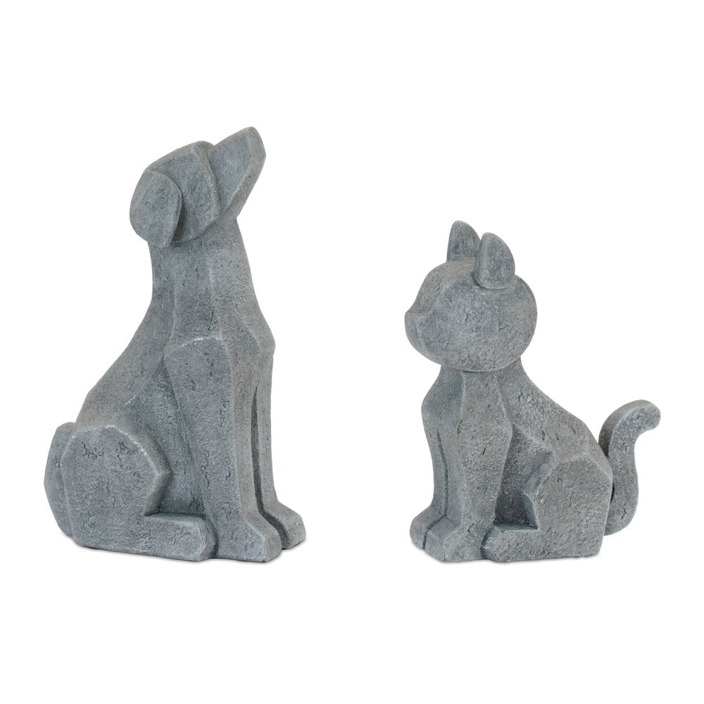Set of Four Gray Polyresin Cat And Dog Figurines HomeRoots