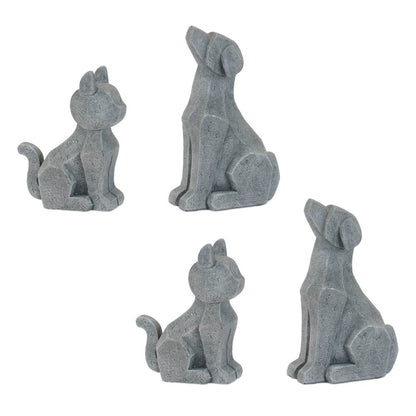 Set of Four Gray Polyresin Cat And Dog Figurines HomeRoots