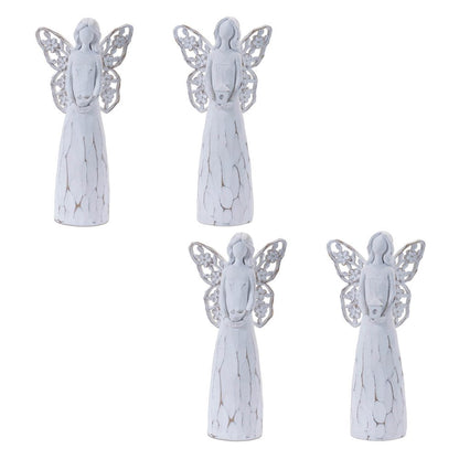 Set of Four White Polyresin Floral Wing Angel Figurines HomeRoots