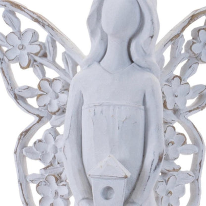 Set of Four White Polyresin Floral Wing Angel Figurines HomeRoots