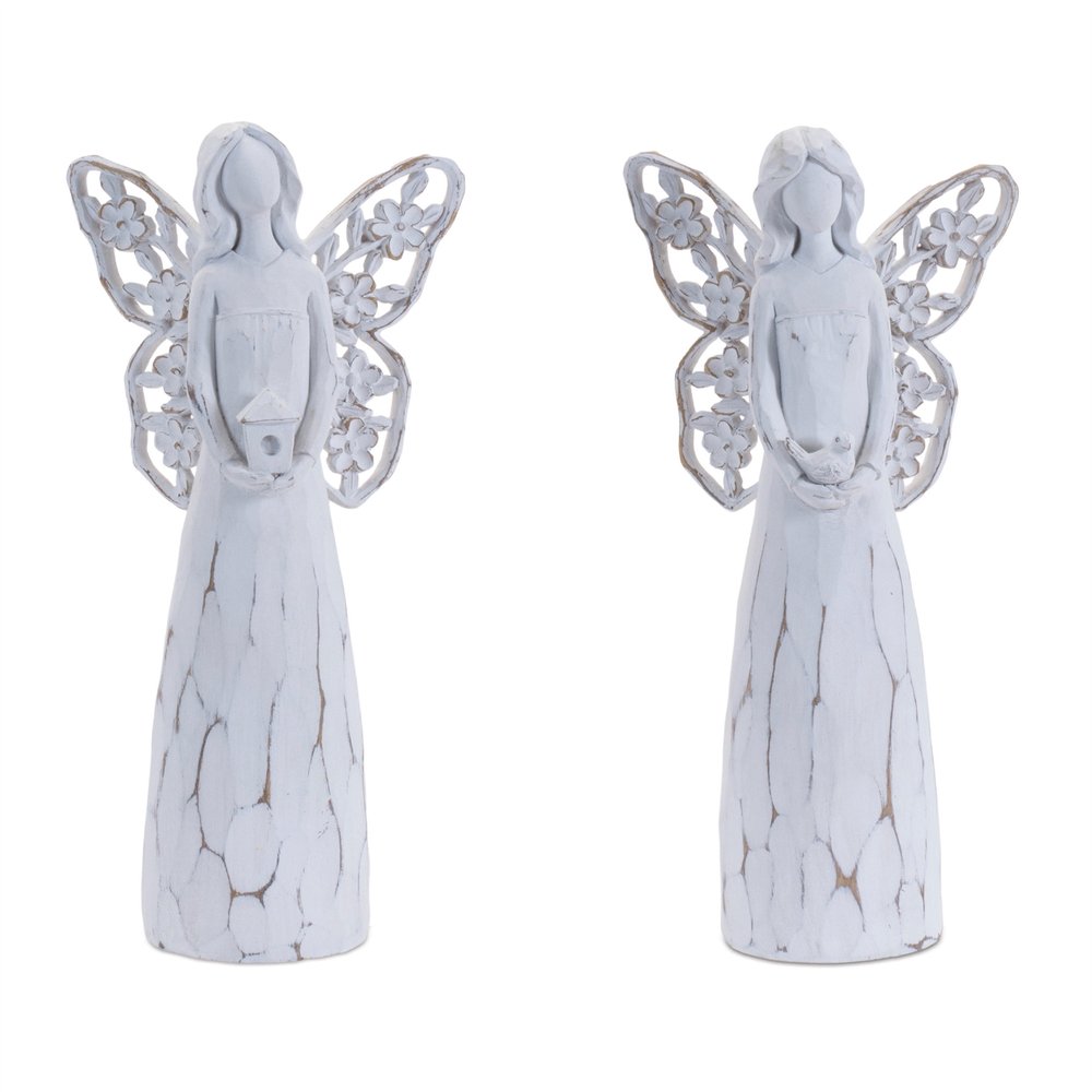 Set of Four White Polyresin Floral Wing Angel Figurines HomeRoots