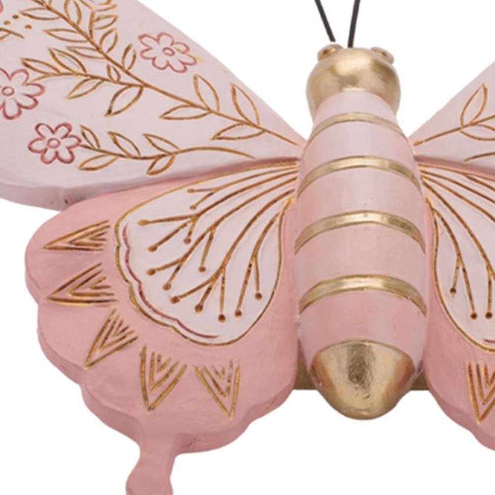 Set of Four Pink And Green Polyresin Butterfly And Dragonfly Figurines HomeRoots