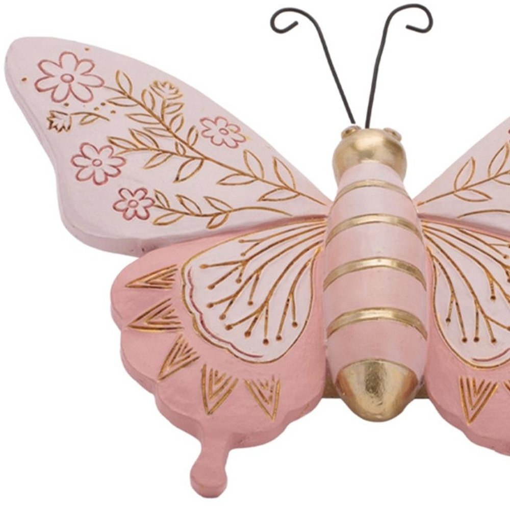 Set of Four Pink And Green Polyresin Butterfly And Dragonfly Figurines HomeRoots