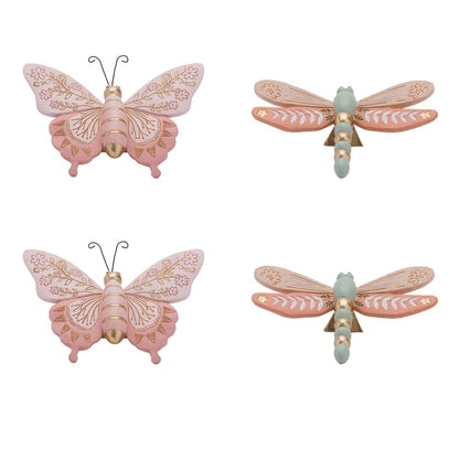 Set of Four Pink And Green Polyresin Butterfly And Dragonfly Figurines HomeRoots