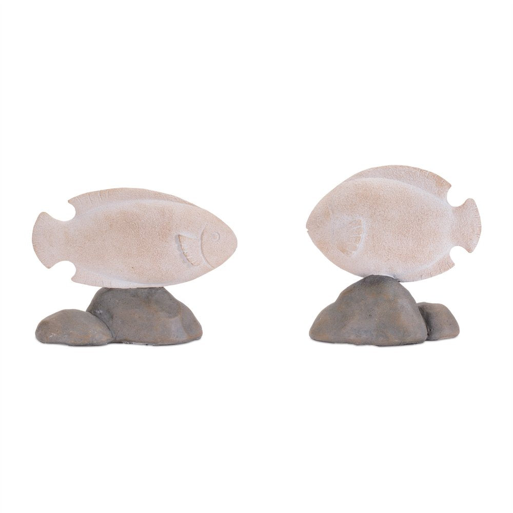Set of Four Beige And Gray Polyresin Fish Figurines HomeRoots