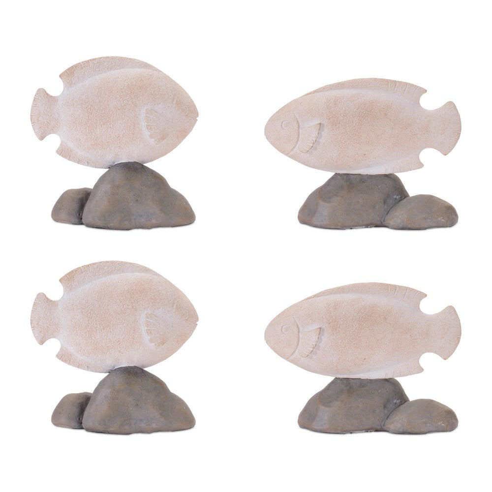 Set of Four Beige And Gray Polyresin Fish Figurines HomeRoots