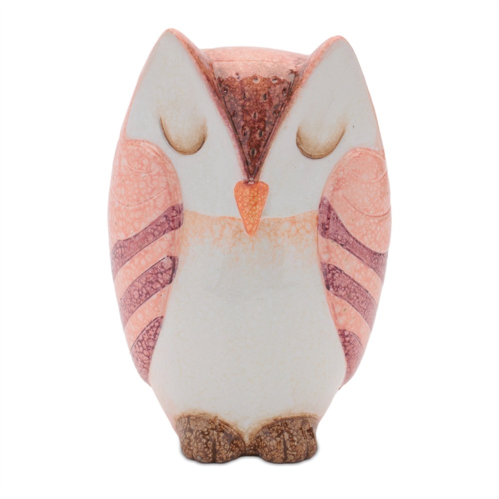 Set of Three Pink And Beige Terracotta Owl Figurines HomeRoots