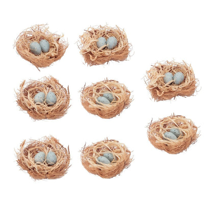 Set of Eight Brown And Blue Decorative Birds Nests With Eggs Sculptures HomeRoots
