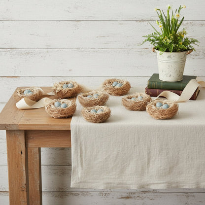 Set of Eight Brown And Blue Decorative Birds Nests With Eggs Sculptures HomeRoots