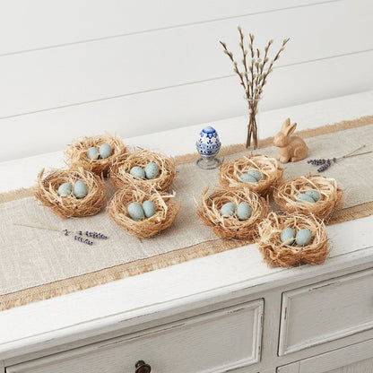 Set of Eight Brown And Blue Decorative Birds Nests With Eggs Sculptures HomeRoots