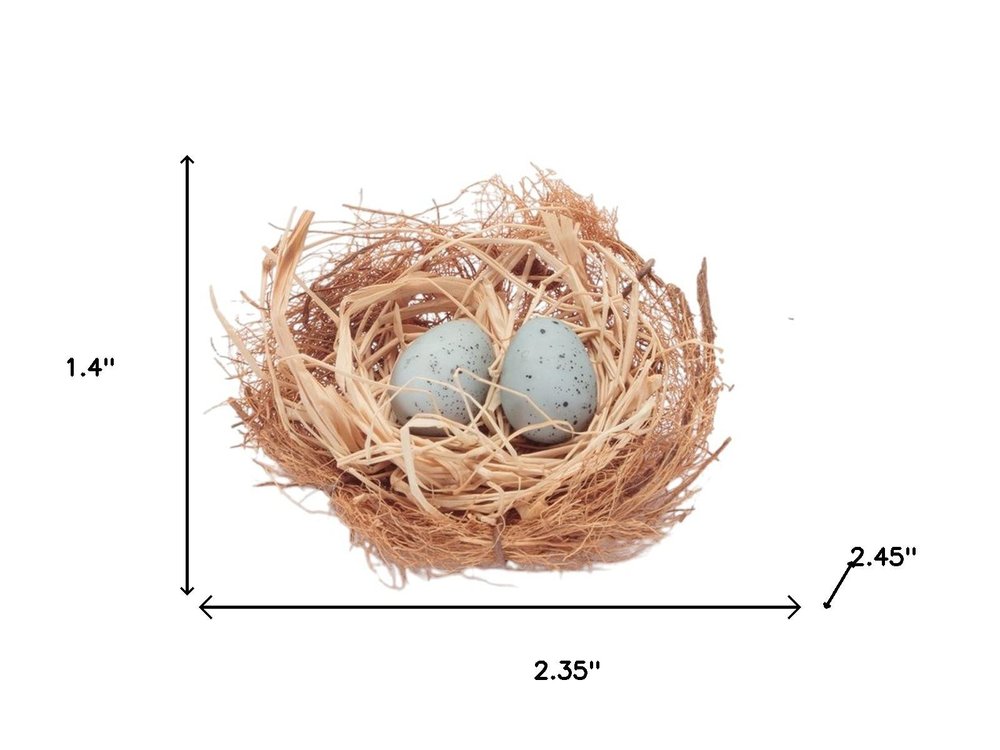 Set of Eight Brown And Blue Decorative Birds Nests With Eggs Sculptures HomeRoots
