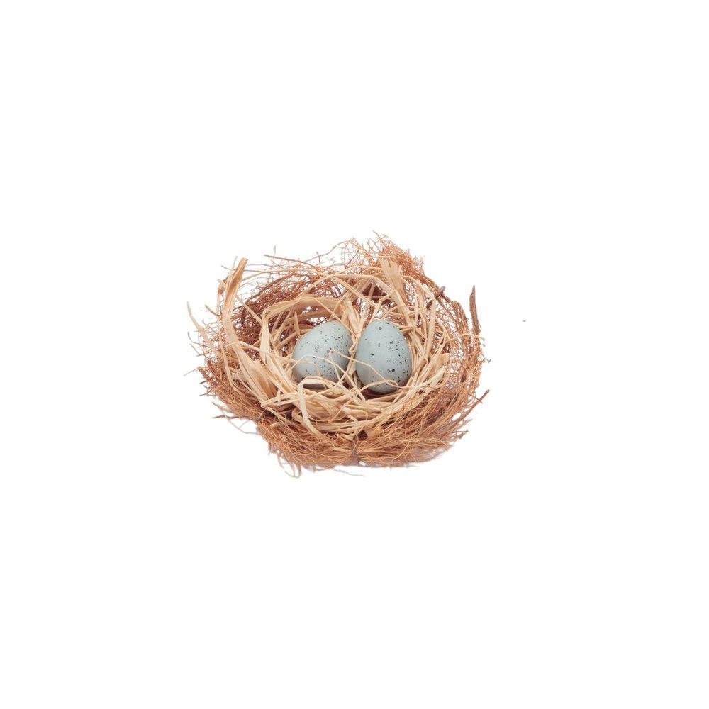 Set of Eight Brown And Blue Decorative Birds Nests With Eggs Sculptures HomeRoots