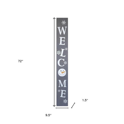 72" Gray And White Solid Wood Welcome Christmas Snowman Porch Sign HomeRoots