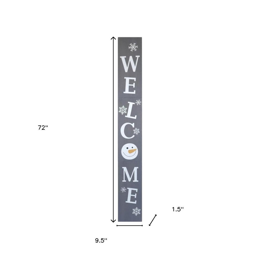 72" Gray And White Solid Wood Welcome Christmas Snowman Porch Sign HomeRoots