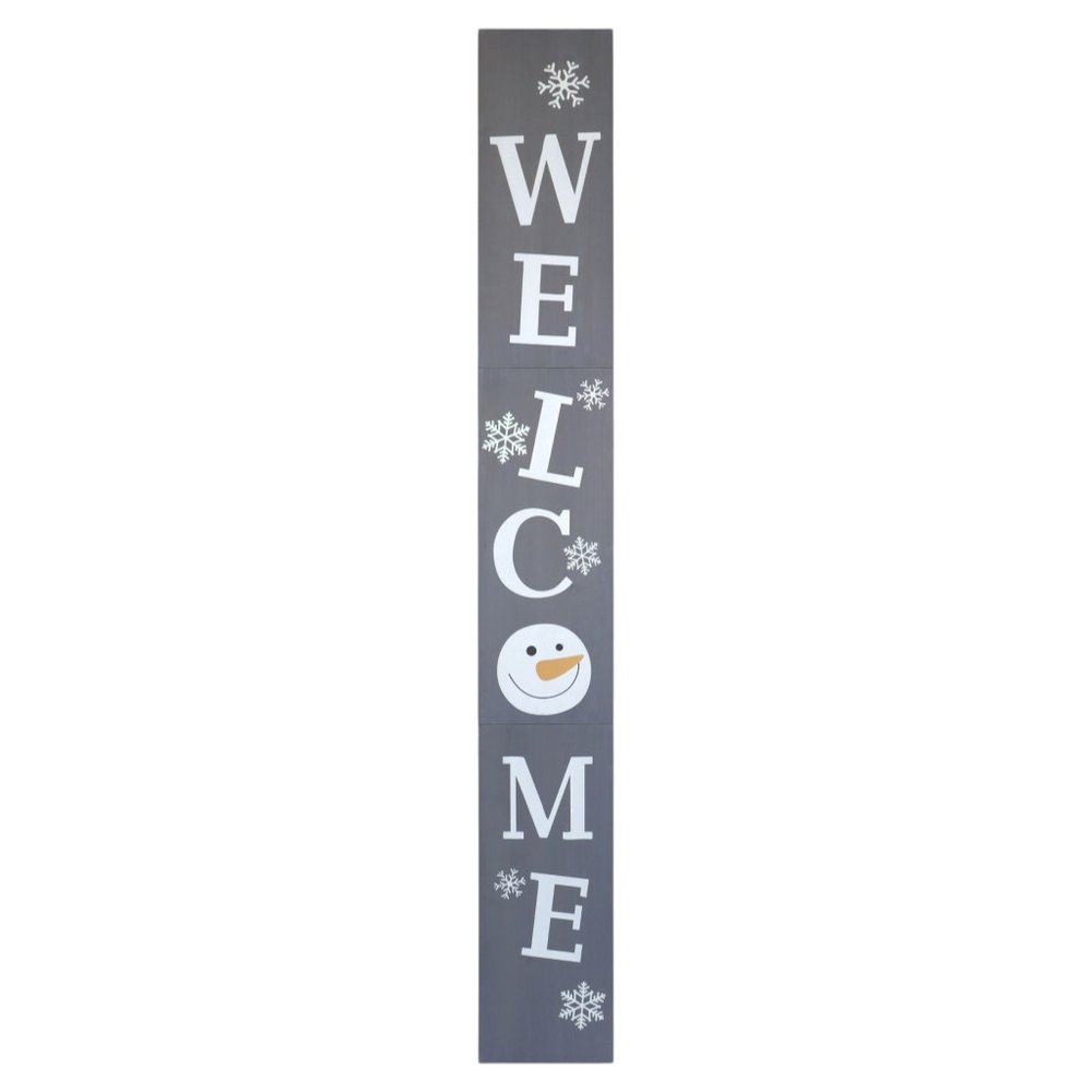 72" Gray And White Solid Wood Welcome Christmas Snowman Porch Sign HomeRoots