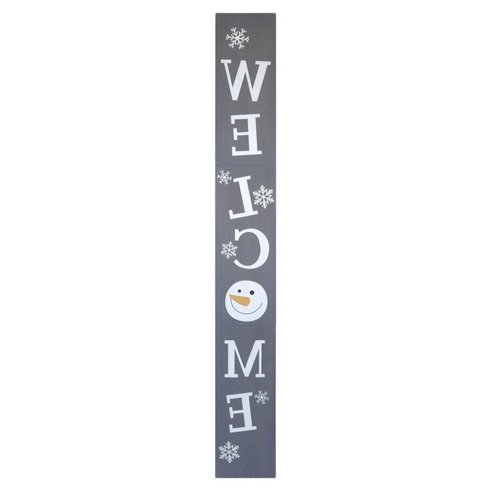 72" Gray And White Solid Wood Welcome Christmas Snowman Porch Sign HomeRoots