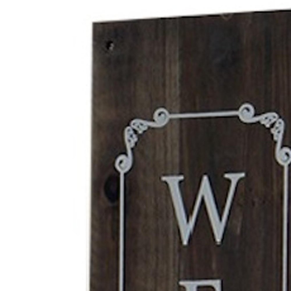 36" Set of Two Brown And White Solid Wood Welcome Please Sanitize Porch Sign HomeRoots