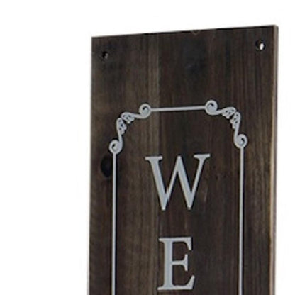 36" Set of Two Brown And White Solid Wood Welcome Please Sanitize Porch Sign HomeRoots