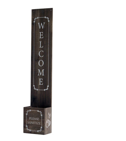 36" Set of Two Brown And White Solid Wood Welcome Please Sanitize Porch Sign HomeRoots