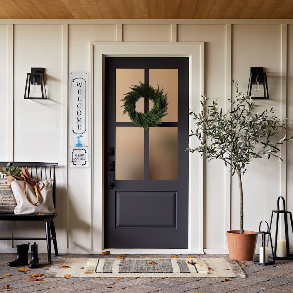 4" Set of Two White And Brown Solid Wood Welcome Please Sanitize Porch Sign HomeRoots