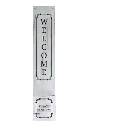 4" Set of Two White And Brown Solid Wood Welcome Please Sanitize Porch Sign HomeRoots