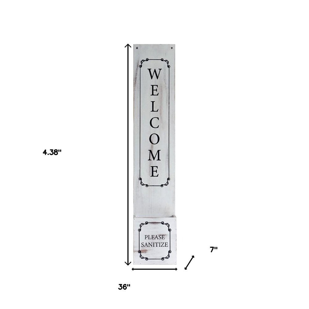 4" Set of Two White And Brown Solid Wood Welcome Please Sanitize Porch Sign HomeRoots