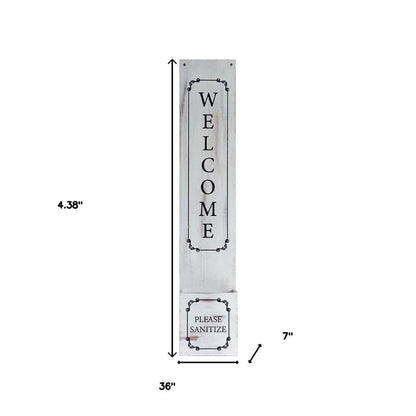 4" Set of Two White And Brown Solid Wood Welcome Please Sanitize Porch Sign HomeRoots