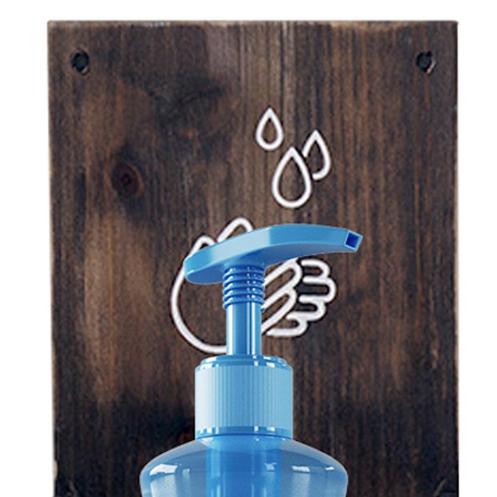 4" Set of Two Brown And White Solid Wood Welcome Please Sanitize Porch Sign HomeRoots