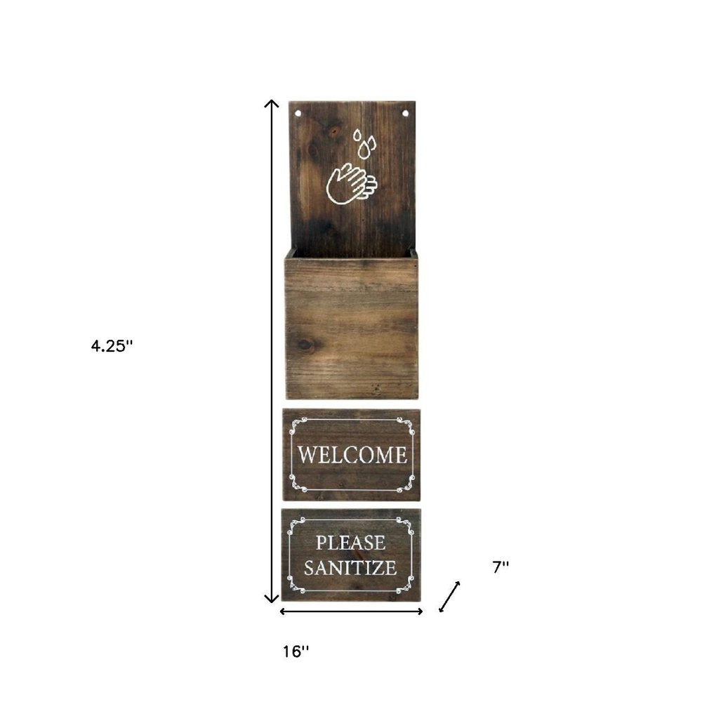 4" Set of Two Brown And White Solid Wood Welcome Please Sanitize Porch Sign HomeRoots