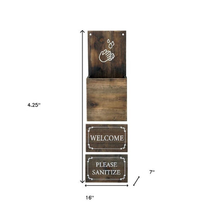 4" Set of Two Brown And White Solid Wood Welcome Please Sanitize Porch Sign HomeRoots