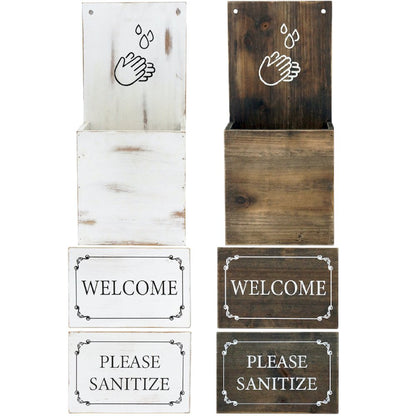 8" Set of Two Brown And White Solid Wood Welcome Please Sanitize Porch Sign HomeRoots