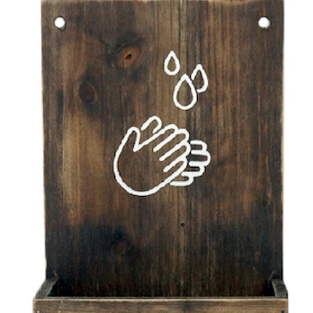 8" Set of Two Brown And White Solid Wood Welcome Please Sanitize Porch Sign HomeRoots