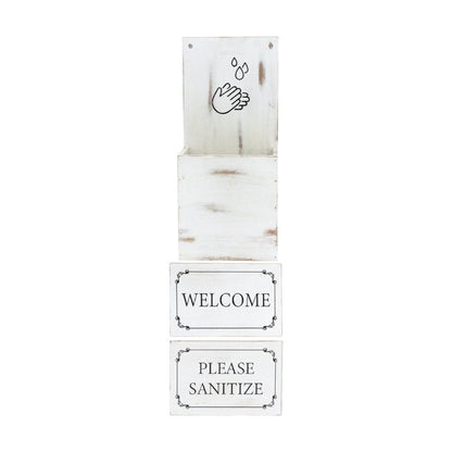8" Set of Two Brown And White Solid Wood Welcome Please Sanitize Porch Sign HomeRoots