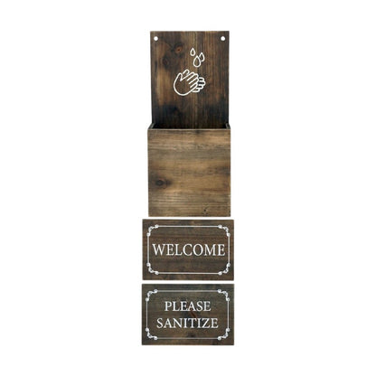 8" Set of Two Brown And White Solid Wood Welcome Please Sanitize Porch Sign HomeRoots