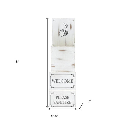 8" Set of Two Brown And White Solid Wood Welcome Please Sanitize Porch Sign HomeRoots