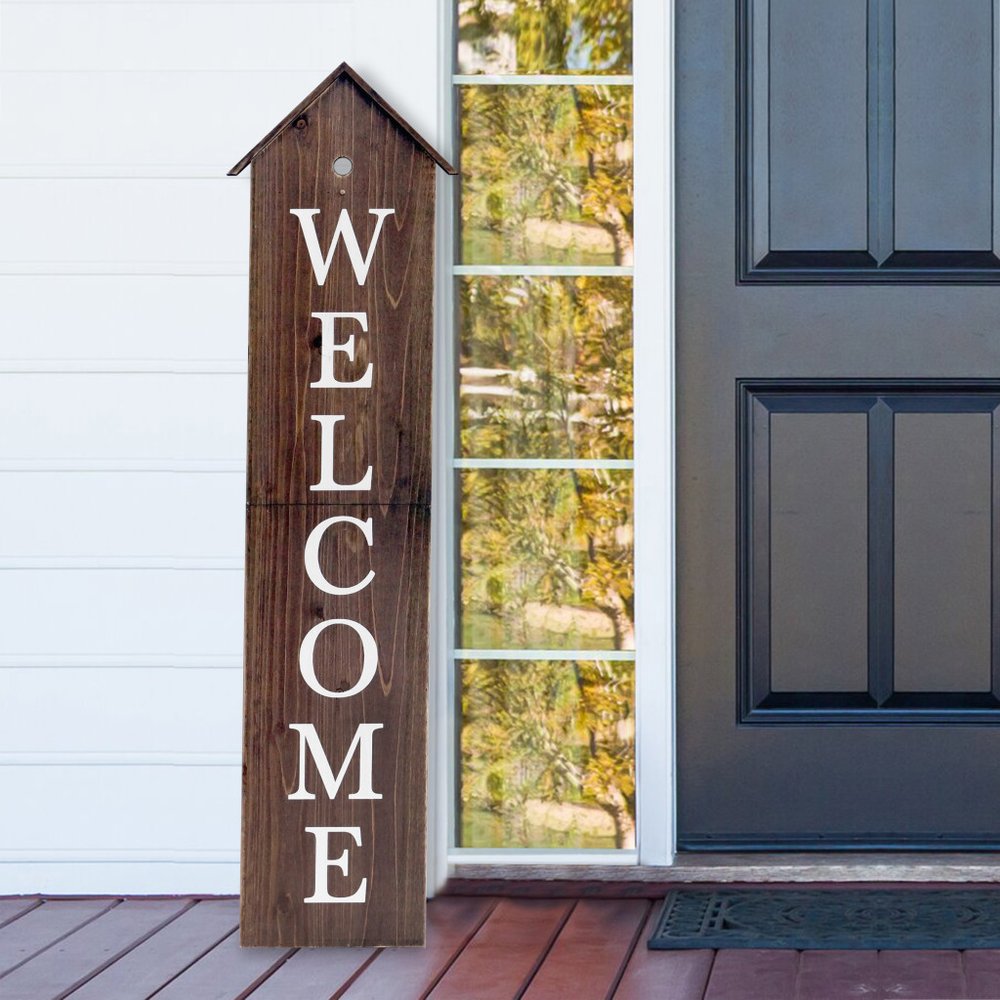 48" Black And White Solid Wood Birdhouse Welcome Porch Sign HomeRoots