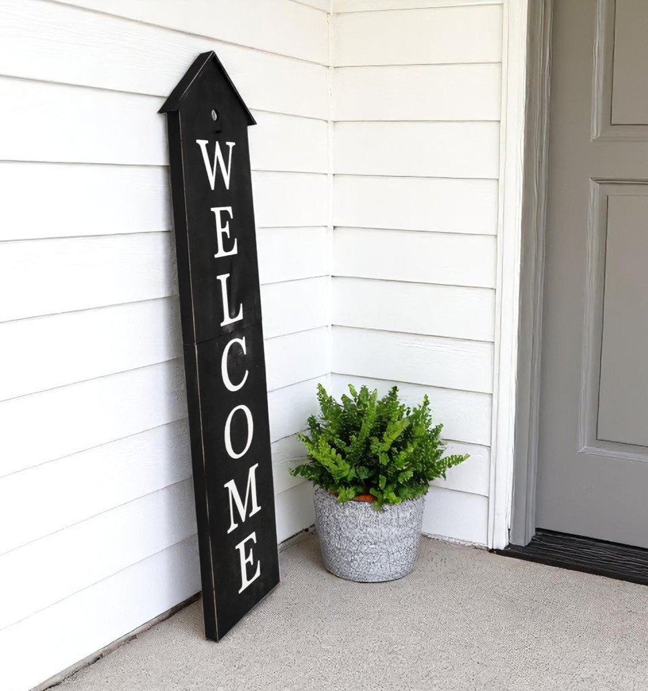 48" Black And White Solid Wood Birdhouse Welcome Porch Sign HomeRoots
