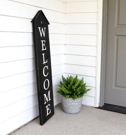 48" Black And White Solid Wood Birdhouse Welcome Porch Sign HomeRoots