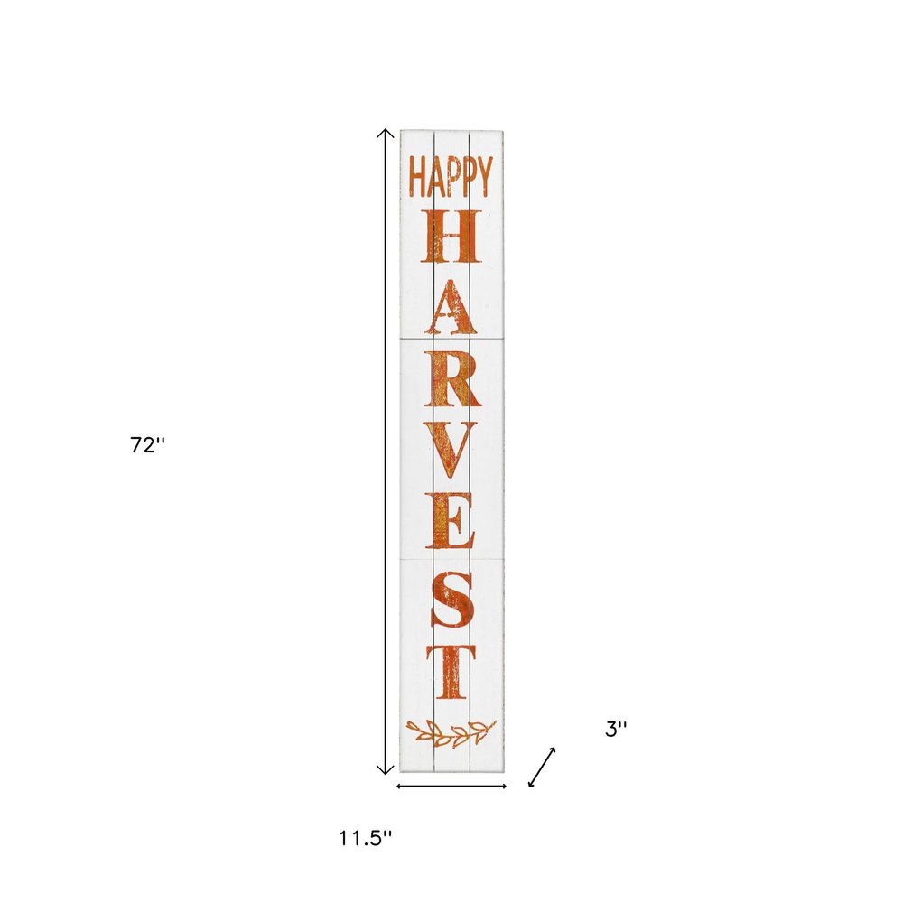 72" White Solid Wood Rustic Happy Harvest Porch Sign HomeRoots