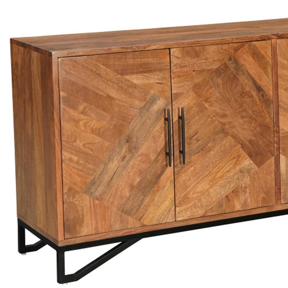 82" Brown Solid Wood Carved Geometric Sideboard with Four Doors HomeRoots