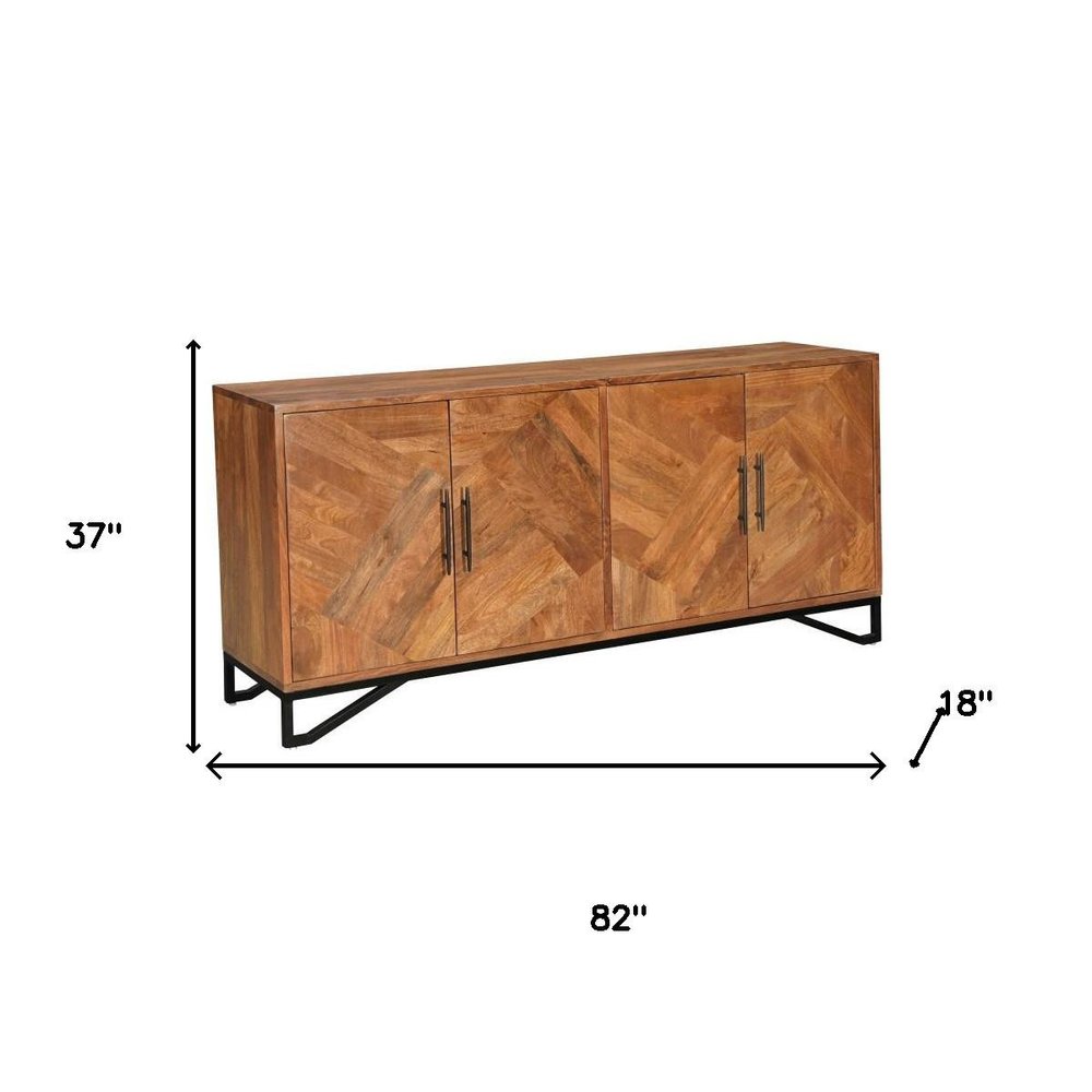 82" Brown Solid Wood Carved Geometric Sideboard with Four Doors HomeRoots