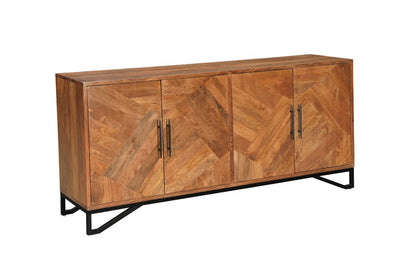 82" Brown Solid Wood Carved Geometric Sideboard with Four Doors HomeRoots
