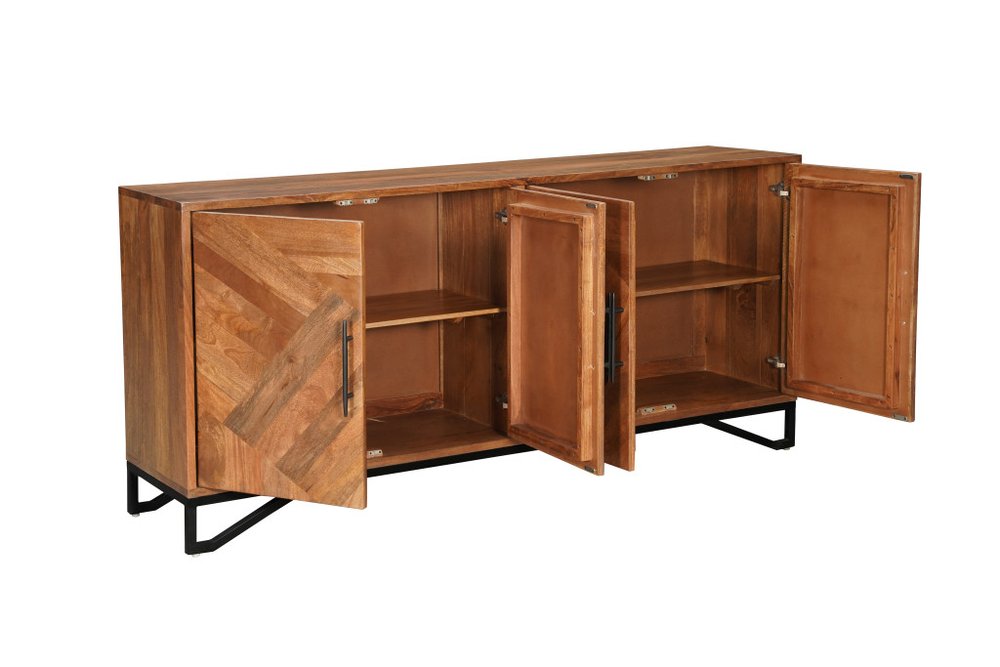82" Brown Solid Wood Carved Geometric Sideboard with Four Doors HomeRoots