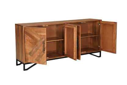 82" Brown Solid Wood Carved Geometric Sideboard with Four Doors HomeRoots