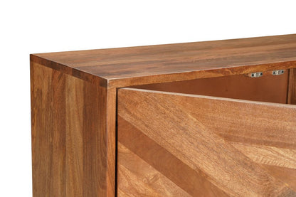 82" Brown Solid Wood Carved Geometric Sideboard with Four Doors HomeRoots