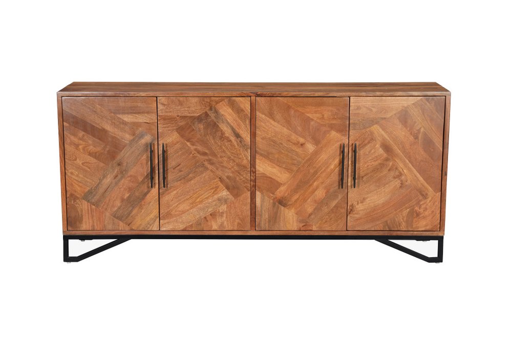 82" Brown Solid Wood Carved Geometric Sideboard with Four Doors HomeRoots
